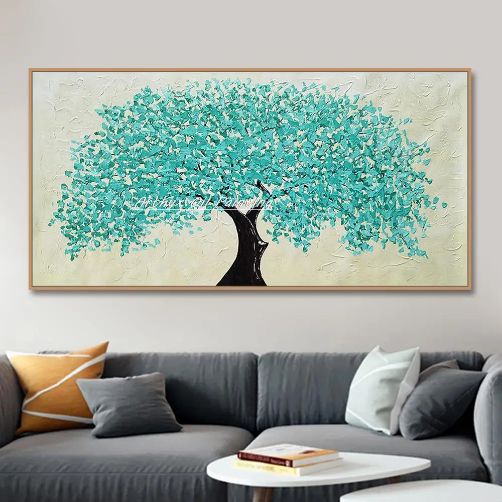 Arthyx Hand Painted Texture Tree Oil Painting On Canvas,Modern Abstract Flowers Wall Art,Picture For Living Room,Home Decoration