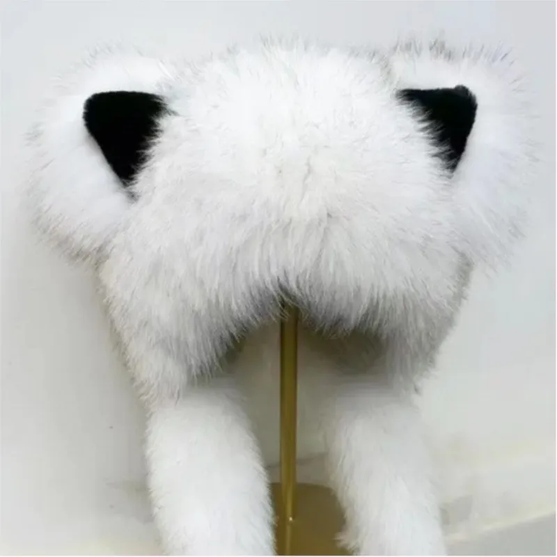 Cute ear-ear hat elastic fur ear-protecting scarf real for warmth during outings
