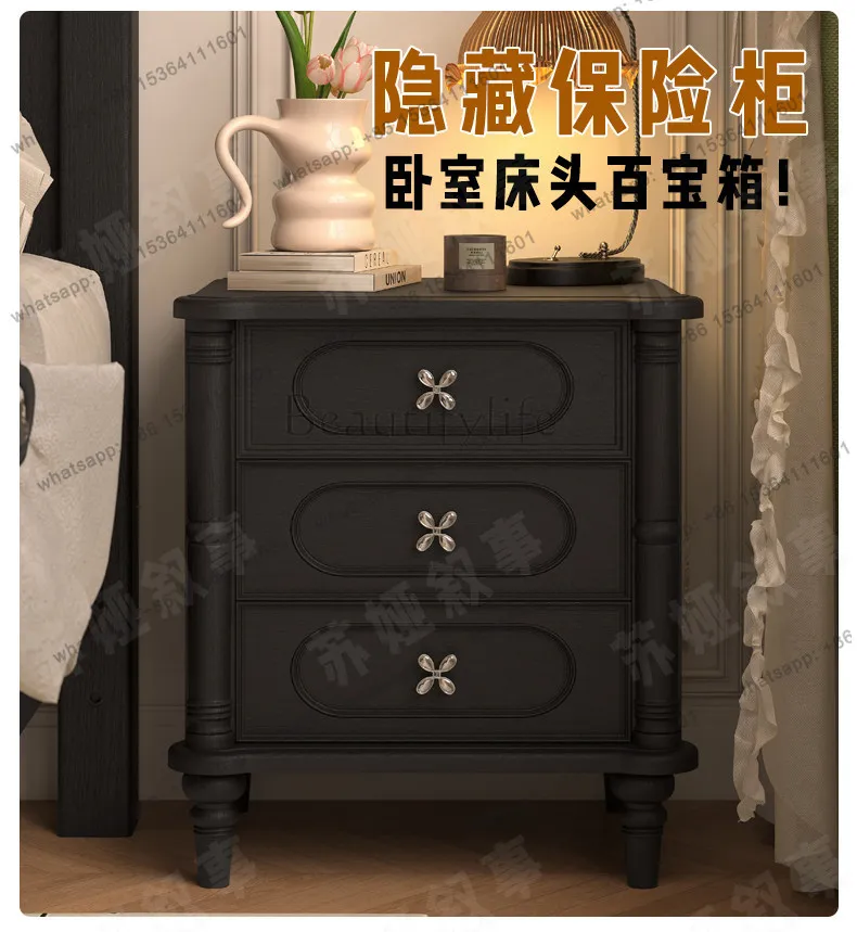 YJ American retro solid wood bedside table retro bedroom ash wood bedside storage designer