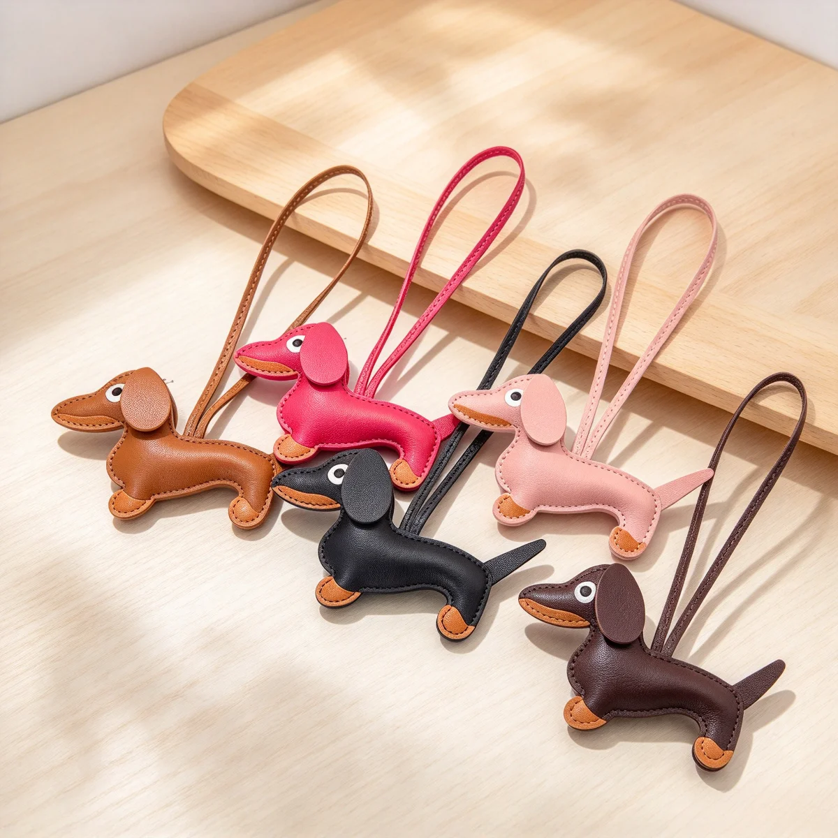 Dackel-Schlüsselanhänger aus PU-Leder, Welpen-Anhänger, Taschen-Charm für Damen, Rucksack, Handtasche, Autoschlüsselring, süßes koreanisches Valentinstagsgeschenk – Detail 6