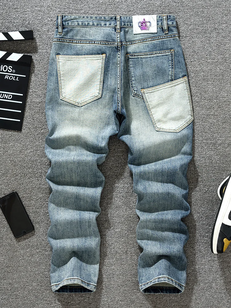 

Новая мужская одежда 2025 года, винтажные джинсы, мужские уличные модные дизайны в стиле ретро, облегающие маленькие прямые джинсовые брюки