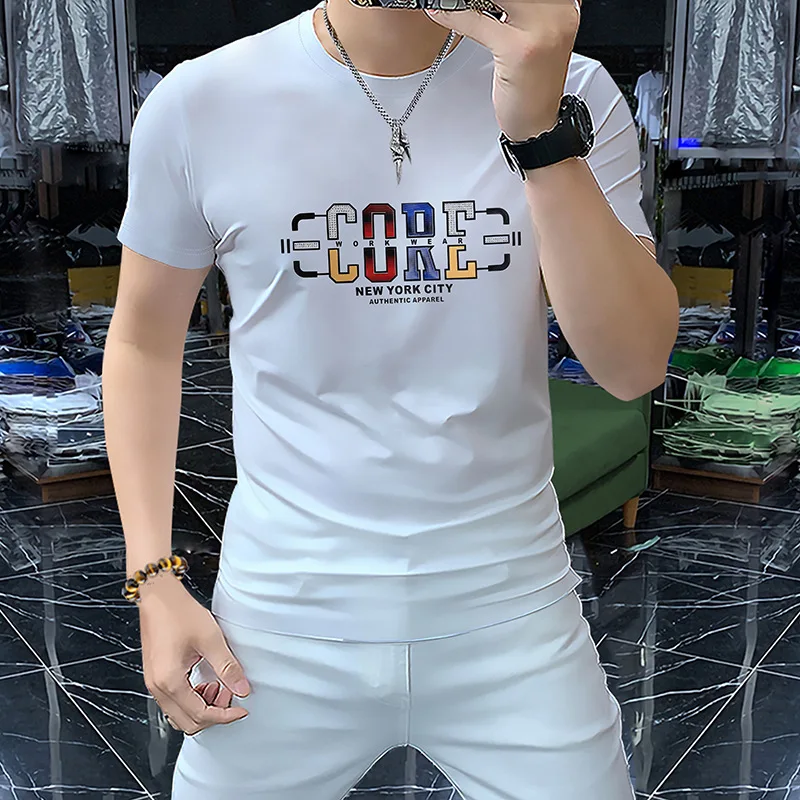 Trendsetting Men's T-Shirt Premium Silk Cotton Glitter Letter Round Neck Tees Perfect  Letter Design Fit Summer Man Clothing 5xl