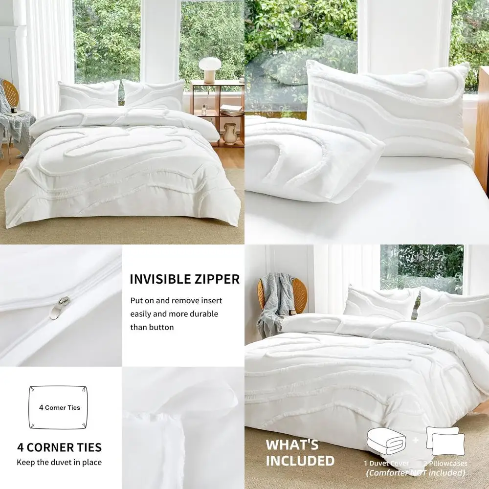 

Комплект постельного белья из микрофибры размера «Queen» с волнистым узором, 3 предмета, вышитое, с застежкой-молнией и завязками, 90x90