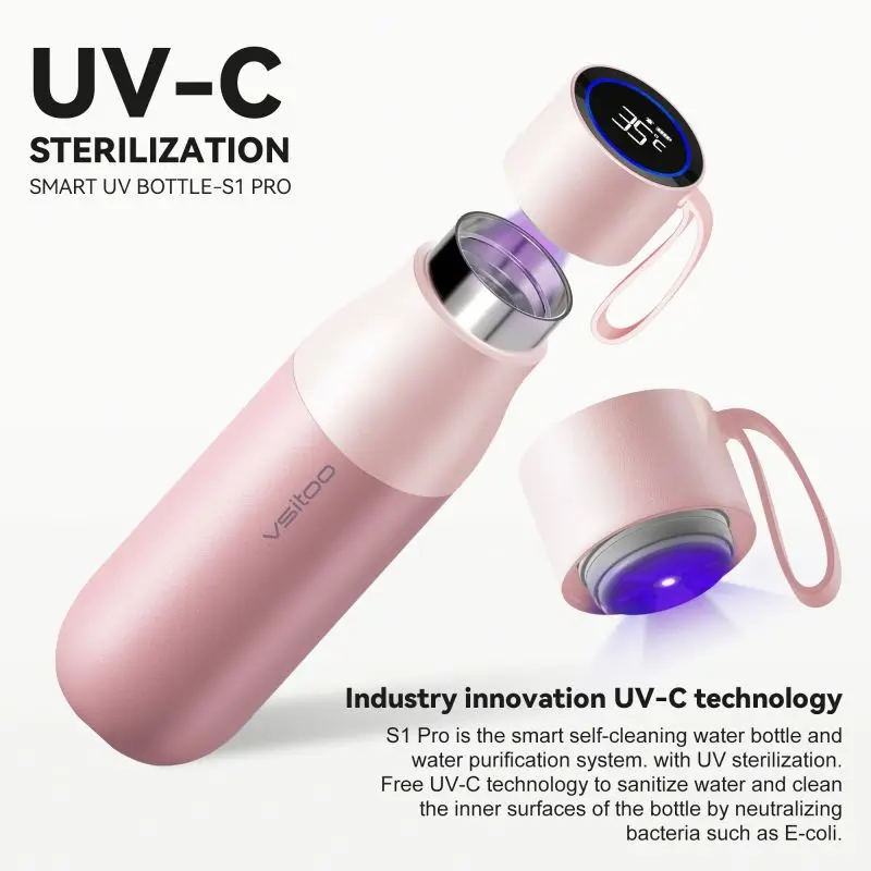 Customized Vsitoo App Control Temperature Display UV Water Bottle 316 Stainless Steel Smart Drinkware Heating Tumblers