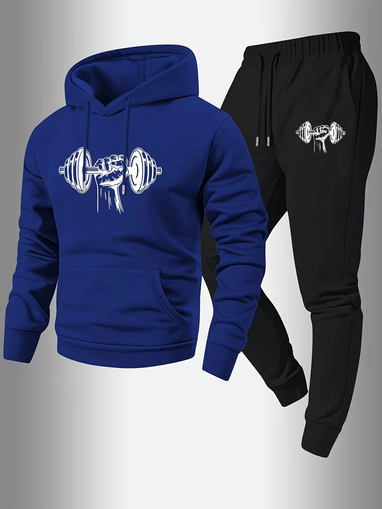 Best-selling model Fitness pattern Men's Spring, Summer Autumn Sportive casual street style Hooded sweatshirt and long pants set