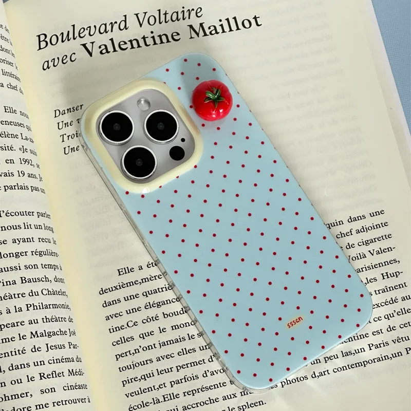 Minimalist Black Polka Dot 3D Cherry Tomato Phone Case For iPhone 17 AIR 16 15 14 13 12 11 PRO MAX PLUS Dustproof Cover view 3