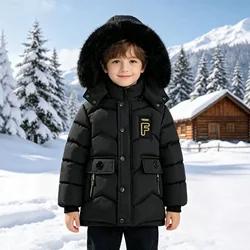 2024 neue 4-14 Jahre Sehr Warm Halten Winter Jungen Jacke Teenager Mid-Länge Plus Samt Verdickung Mit Kapuze baumwolle Mantel Für Kinder