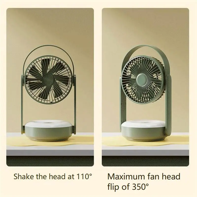 

HGHO Outdoor 10000MAh Camping Fan Night Light Household Desktop Shaking Head Electric Fan Mini Wall-Mounted Small Fan