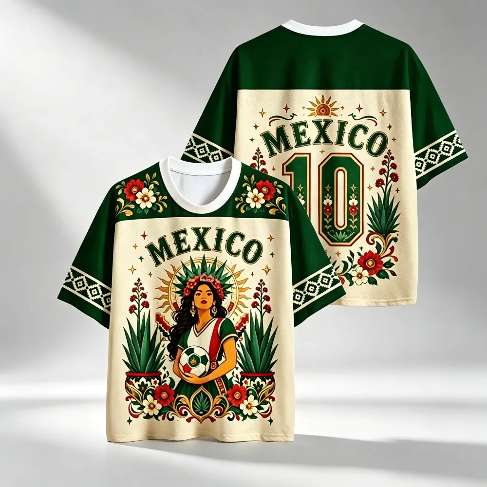 Summer Vintage Mexico 3D Printed Men's Short Sleeve Round Neck Fashion Tshirt Soccer Fan Sport T-Shirt Unisex Streetwear Tops