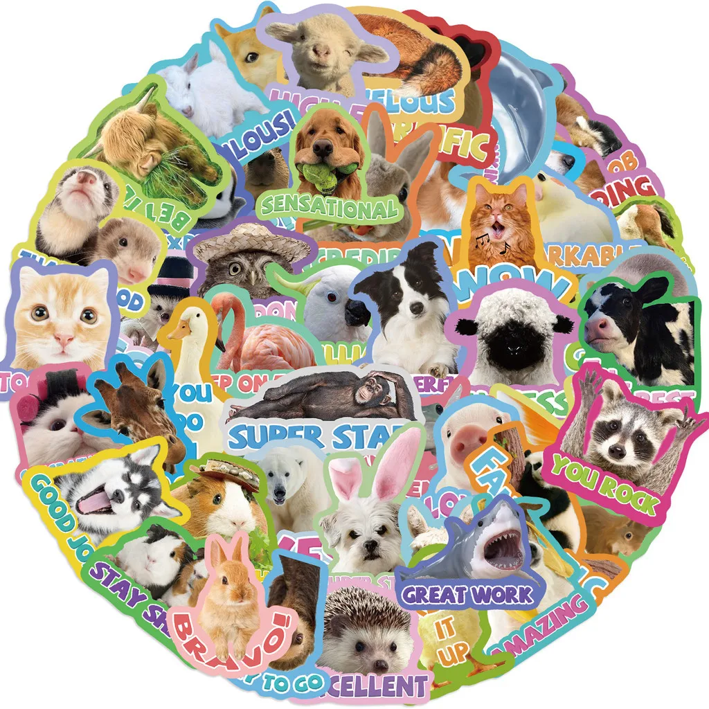 50PCS Cartoons Ermutigen Belohnung Englisch Tiere Graffiti Aufkleber für Fahrrad Hand Konto Federmäppchen Aufkleber Anime Worlds Store
