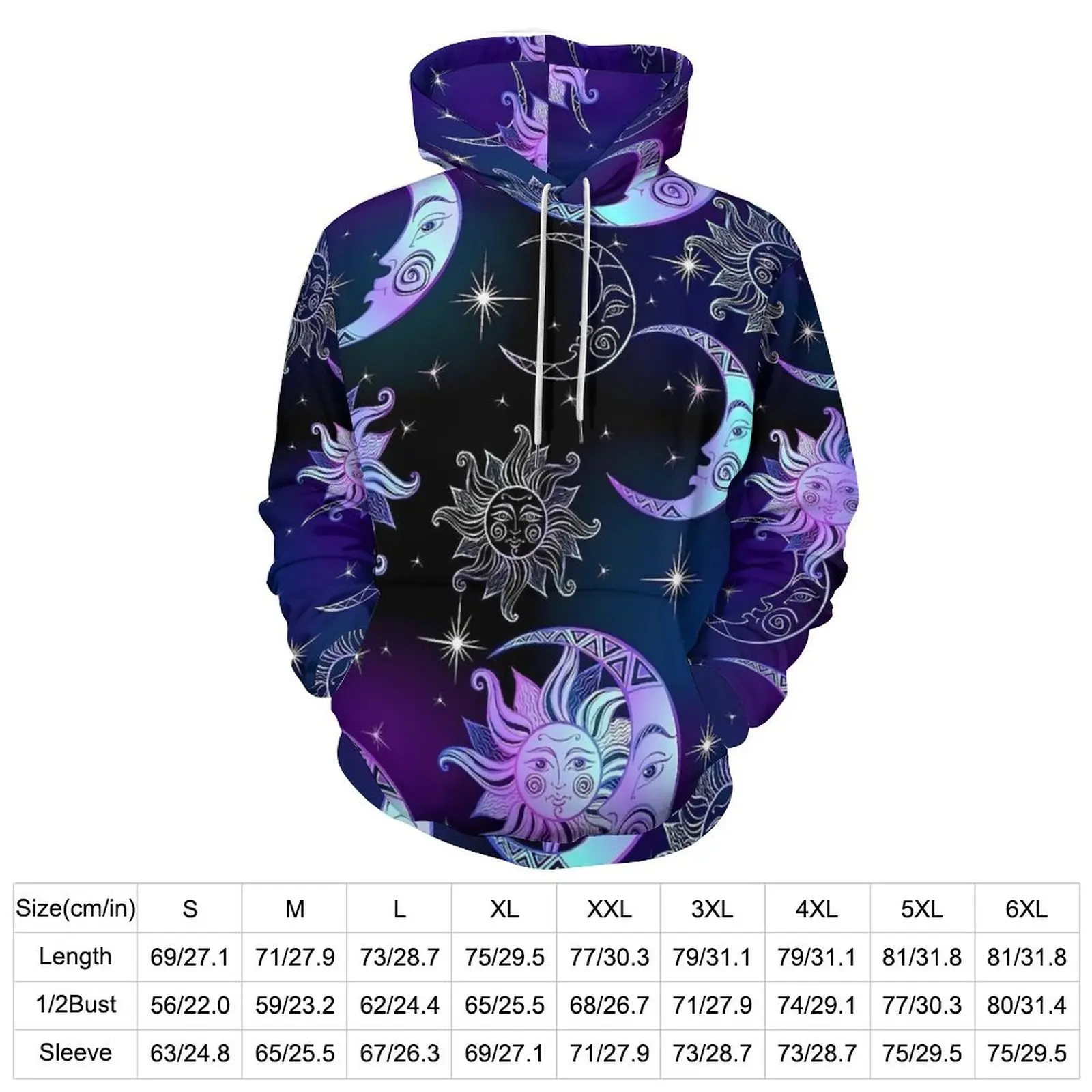 Grillige paarse maan en ster kosmos hoodies Koreaanse mode casual hoodie lange mouw esthetische bedrukte sweatshirts cadeau