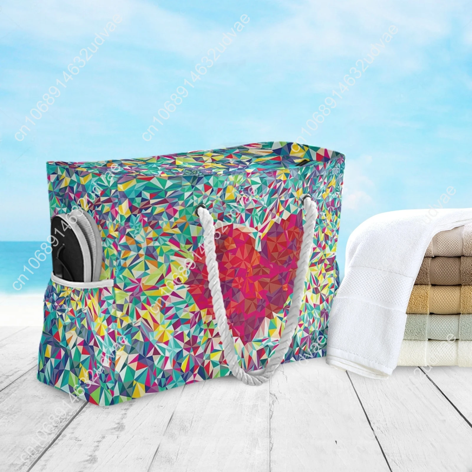 New Nylon Shoulder Bag For Female Tote Handbag Summer Beach Bag Female Colorful Hearts Print Casual Tote Lady Shopping Bag