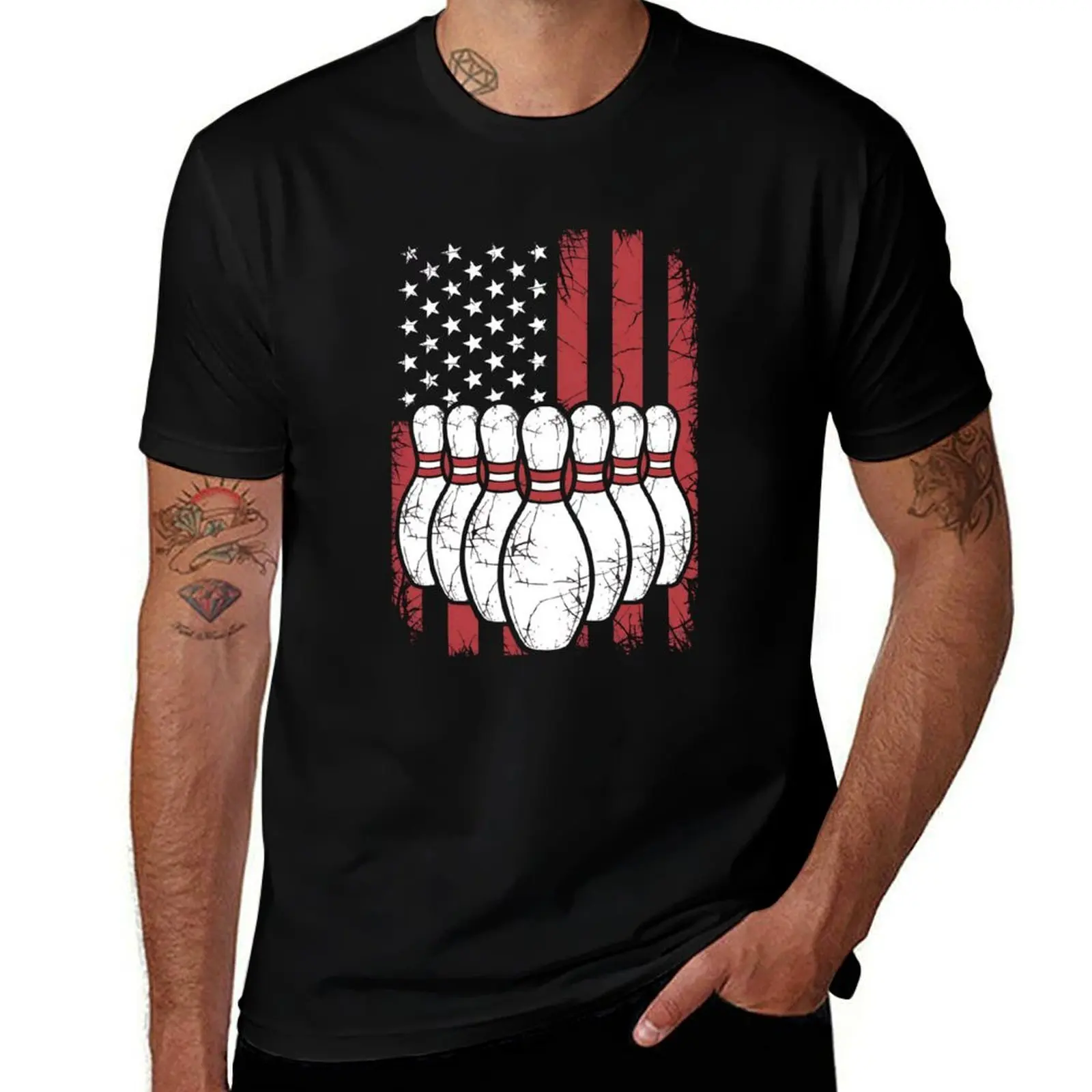 

American Flag Bowling T-Shirt funny costumes shirts graphic korean fashion black t-shirts for men