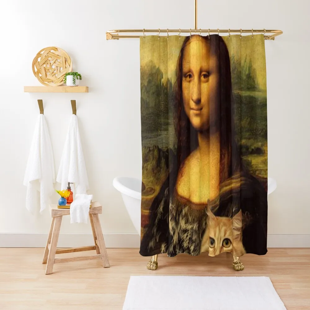 

Mona Lisa Holding a Cat, Covered By Cat Hair (Cat Lover) Shower Curtain Bathroom Accessorys Bathroom Shower Set Curtain