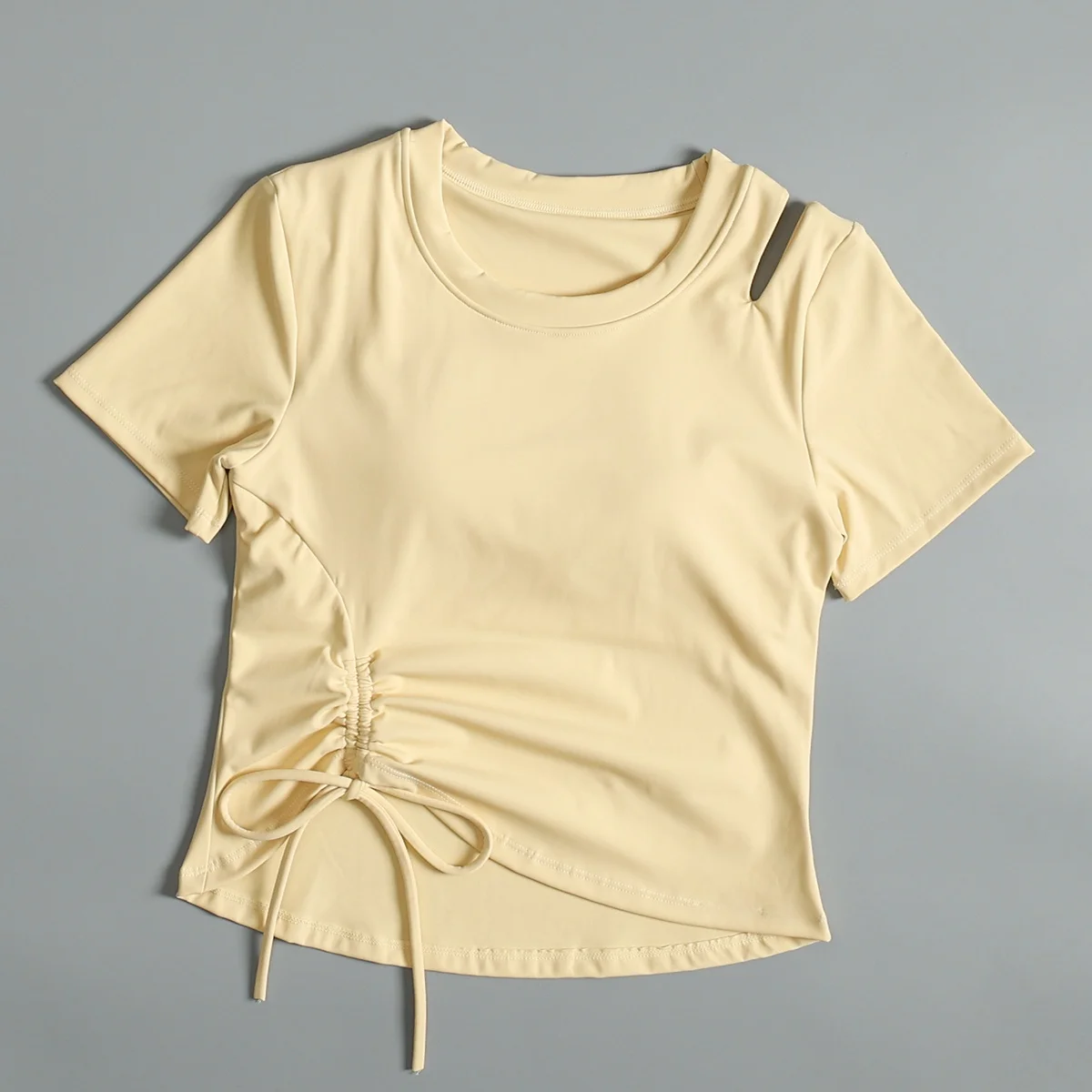 Women's Fitness Training Top Summer Sport Short Sleeve Yoga T-shirt Hollow out Waist Cinching Quick Dry Breathable Running