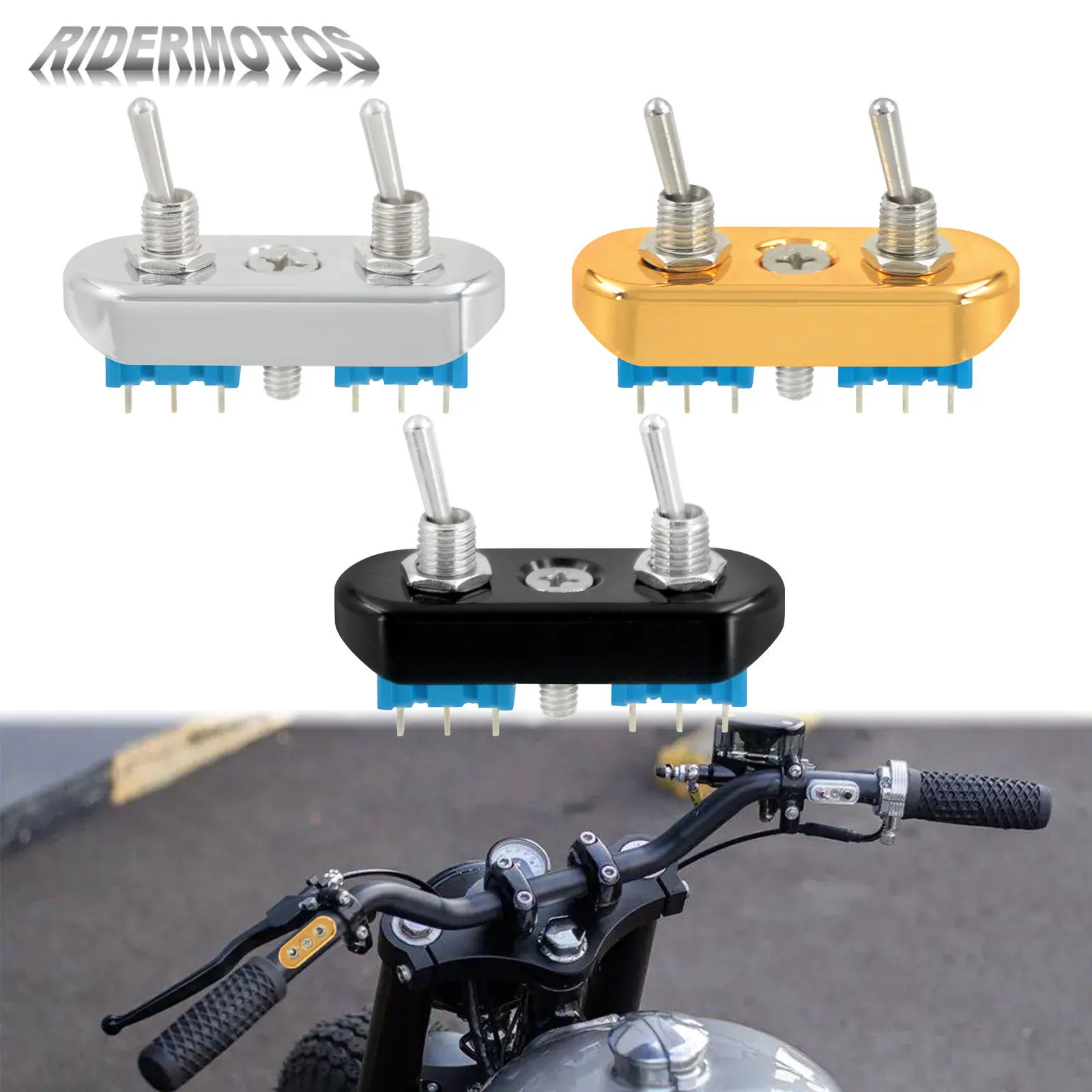 

Motorcycle 7/8" 1" Handlegrip Mini Locking Push Control Switch ON/OFF/ON Retro Button Block For Harley Cafe Racer Bobber Chopper