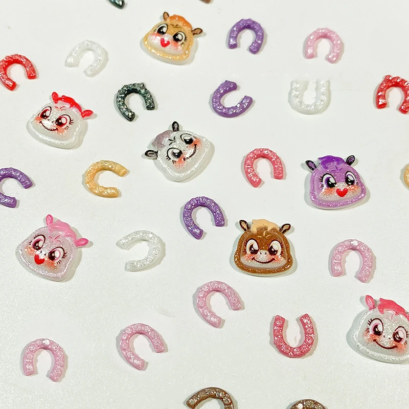Cartoon Chinese New Year Nail Charms Year Of The Horse Resin Flatback Animals Horse Nail Art Decoration Resin Nail Accessories
