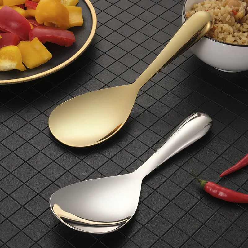 304 Stainless Steel Rice Spoon Long Handle Thicken Cooker Scoop Multi-purpose Tableware Buffet Serving Spoons Kitchen Tableware