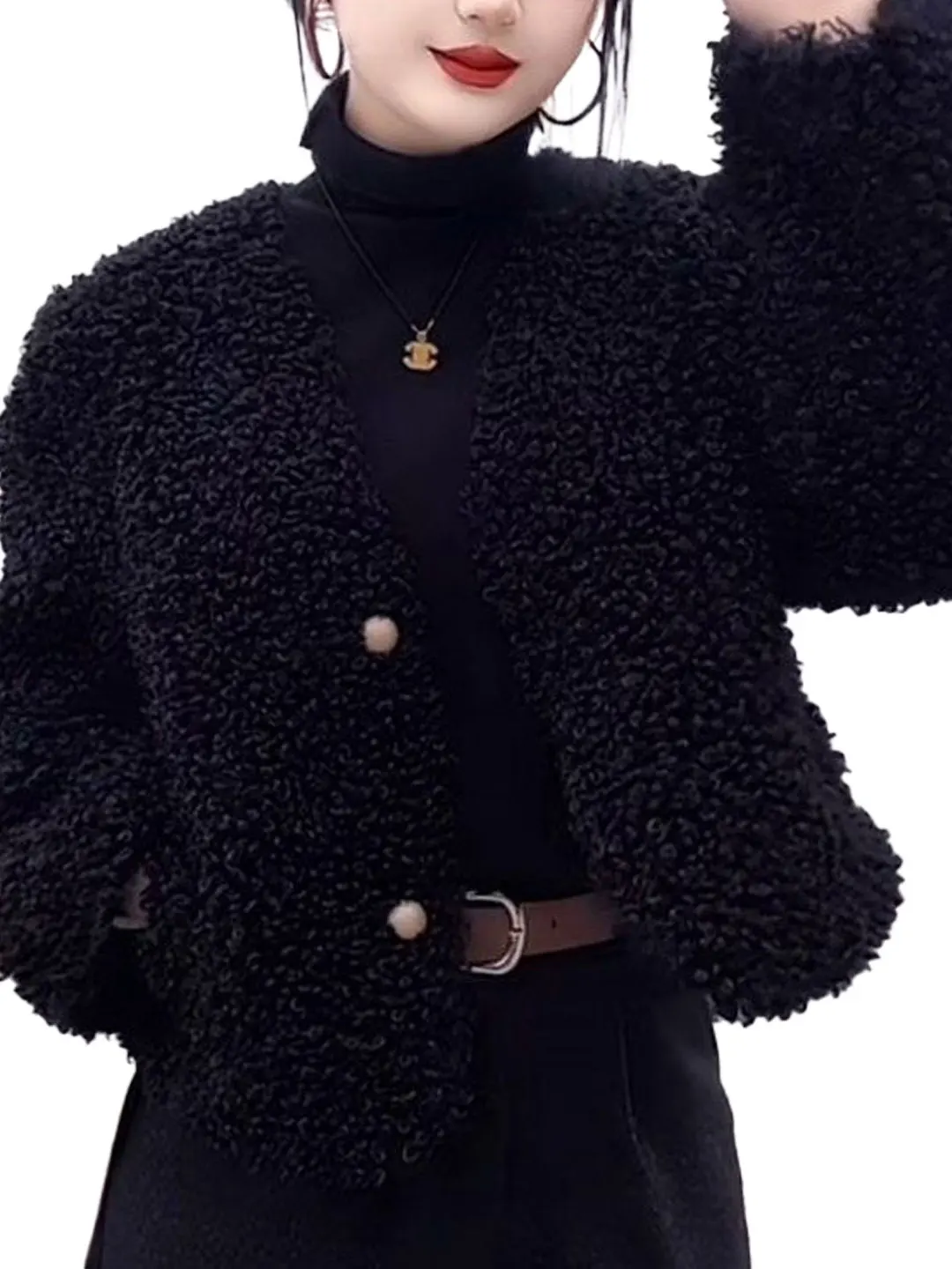 韓国製スレオルト エープスキンコート レディース Vネック ファー ジャケット 秋冬 コスティレザー＆ファー アットチャー 韓国システム