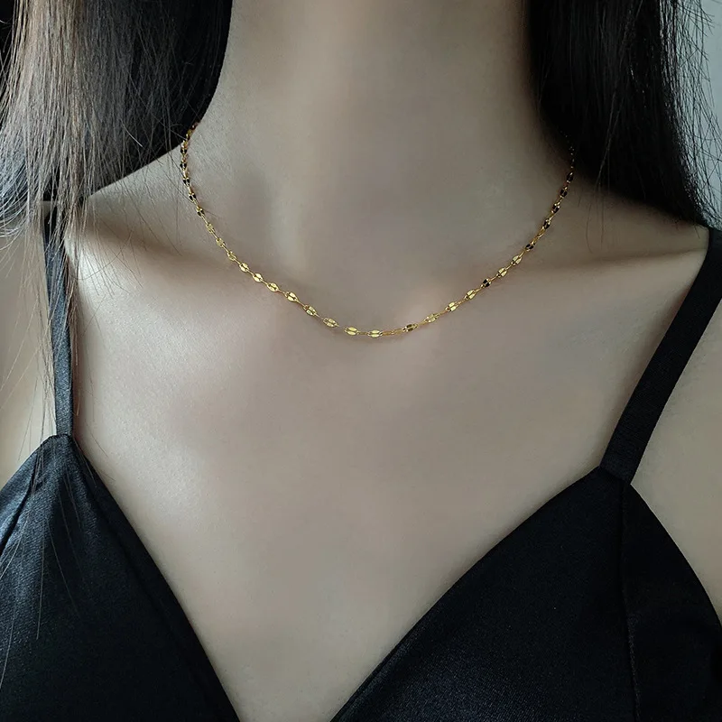 New Trendy Simple 18K Gold Plated 316L Stainless Steel Choker Necklaces For Women Girl Fashion Clavicle Chain Jewelry Wholesale