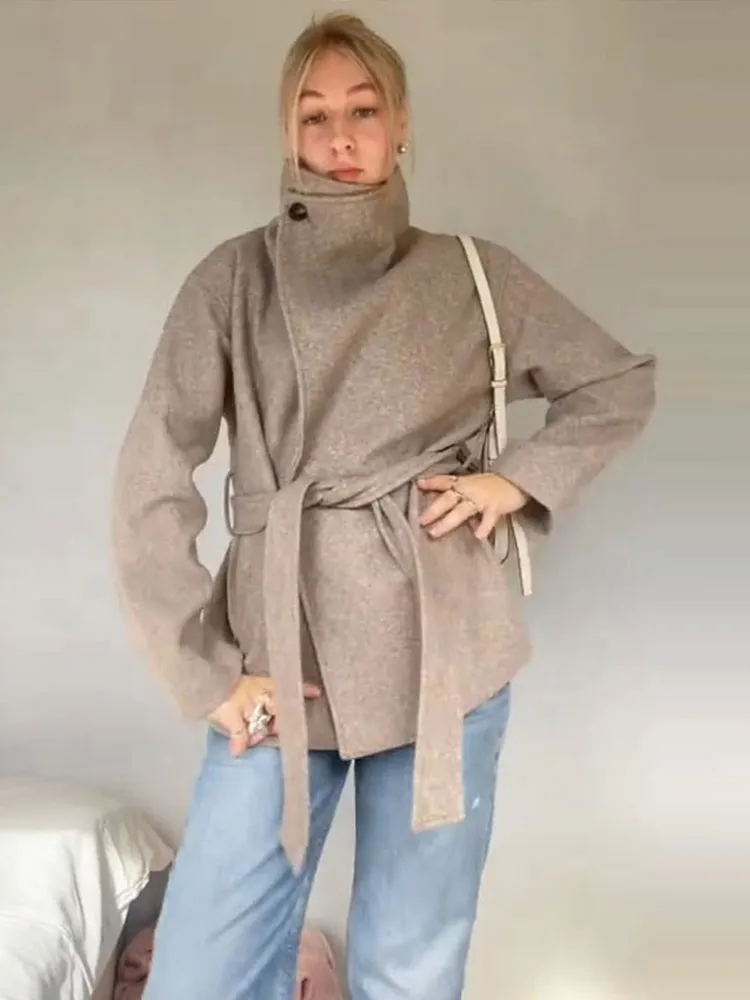 Elegantní kožešinová bunda s dlouhým rukávem a šněrováním, dámský kabát, podzim/zima 2025, volný, teplý, s kapucí - náhled 4