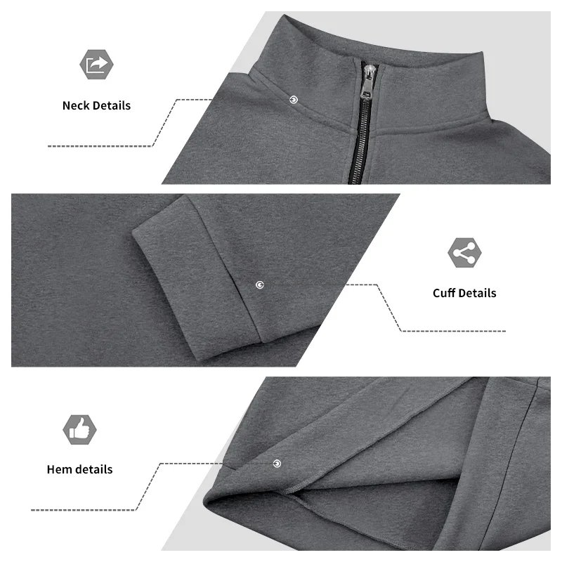 Herren-Sweatshirt mit Fleecefutter für Herbst und Winter, Stehkragen, halber Reißverschluss, langärmelig, einfarbig, warme Freizeitjacke – Detail 25