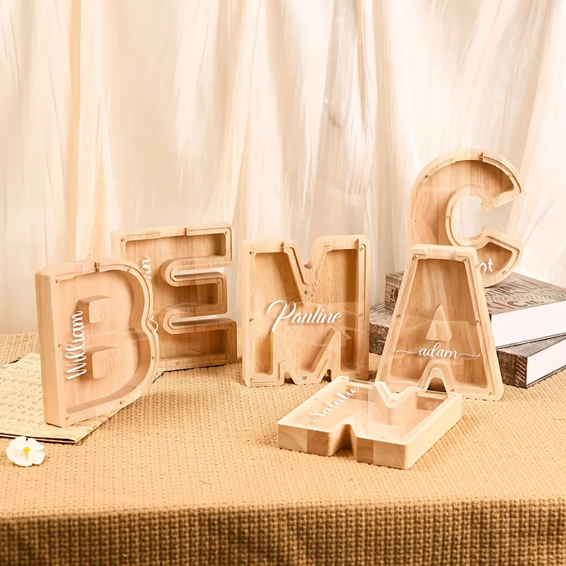 Tirelire en bois avec lettres pour garçons et filles, banque d'argent Alphabet A-Z, cadeau d'anniversaire pour enfants, pâques