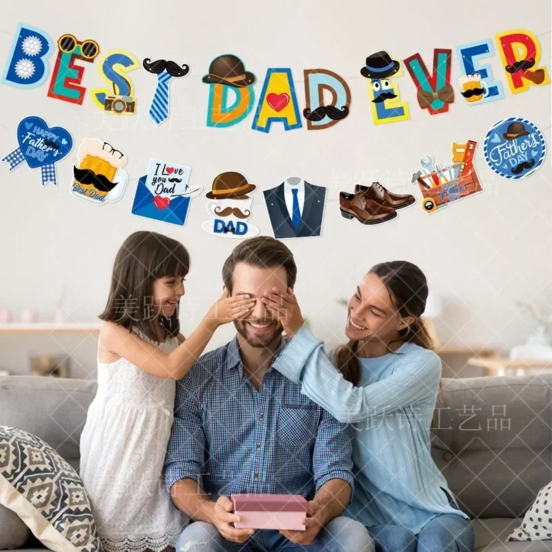 Happy Father's Day Bunting Banner Best Dad Banners For Father Birthday Party Decorations Fathers Day Party Supplies