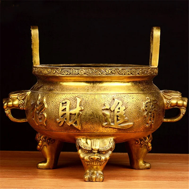 Pure Copper Pure Copper Incense Burner Ornaments Must Be Found Copper Should Be Jinbao Binaural Large and Small Brass God of Wea