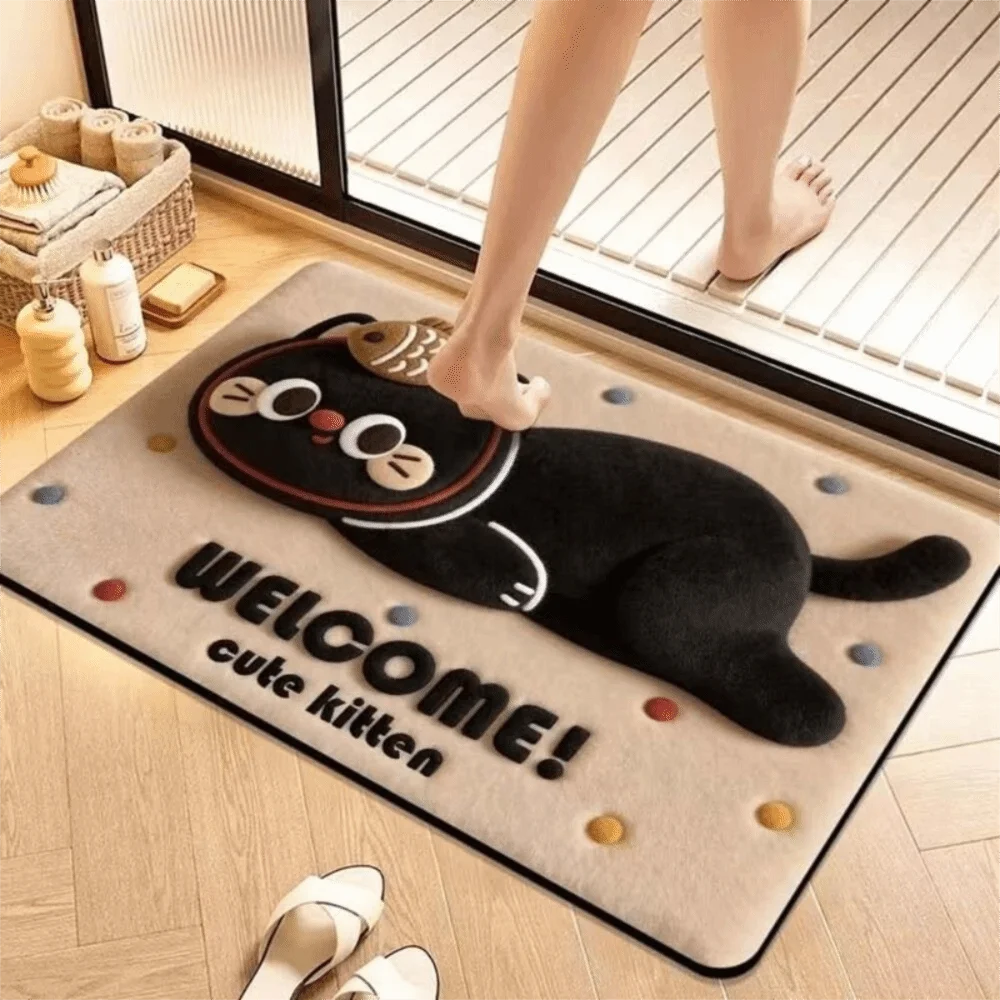Soft Texture 3D Animal Doormat Non-Slip Backing Water Absorbent Floor Rug Cartoon Animal Pattern Easy Care Decorative Foot Mat