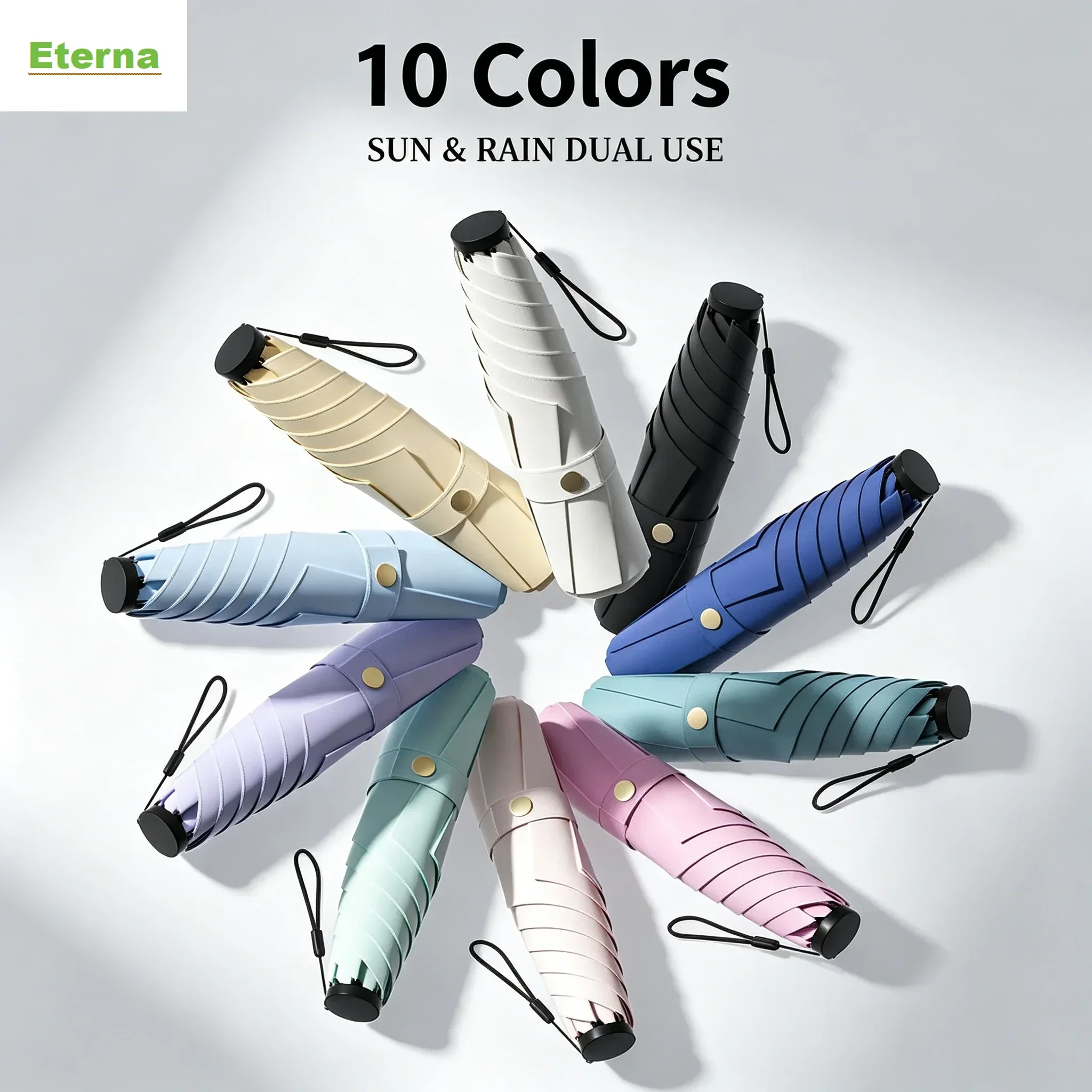 Elegant Women's Lightweight 6 Ribs 3 Fold Umbrella UV Protection Sun & Rain Compact Manual Parasol