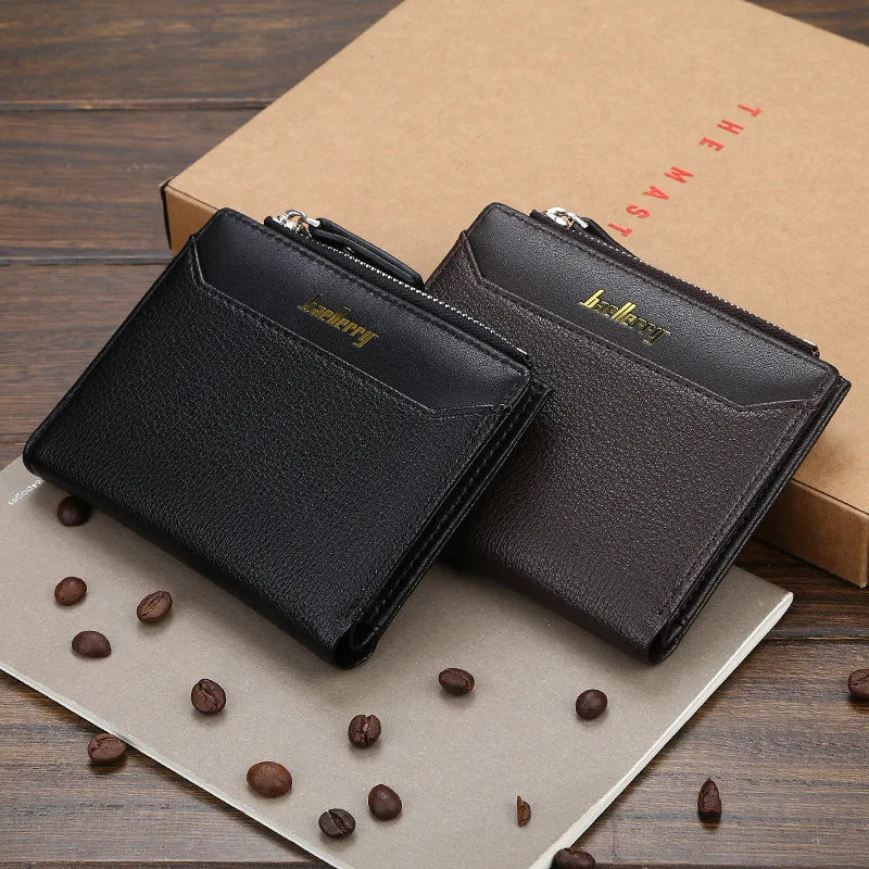 Baellerry Short Men Business Simple Wallets Zipper Coin Pocket Slim Card Holder for Man Walet Small Male PU Leather Men's Wallet
