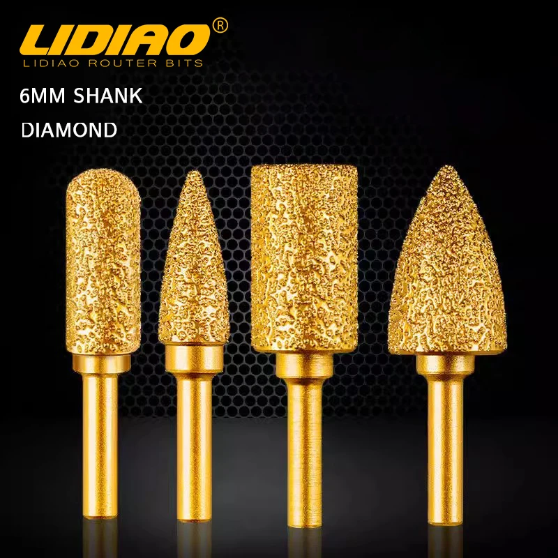 LIDIAO Diamant Slijpkop 6mm Schacht Roterende Vijl Ijzer Staal Braam Polish Bit Voor Glas Rvs Steen Rotary tool