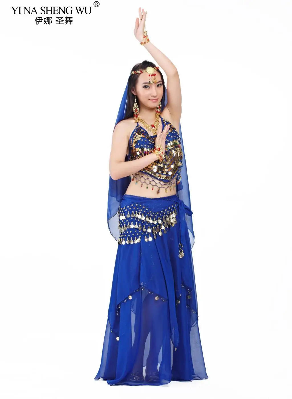 Set da 5 pezzi di abbigliamento da ballo di Bollywood Costumi di danza del ventre per le donne India Egitto Costumi di performance di danza Abito da ballo orientale