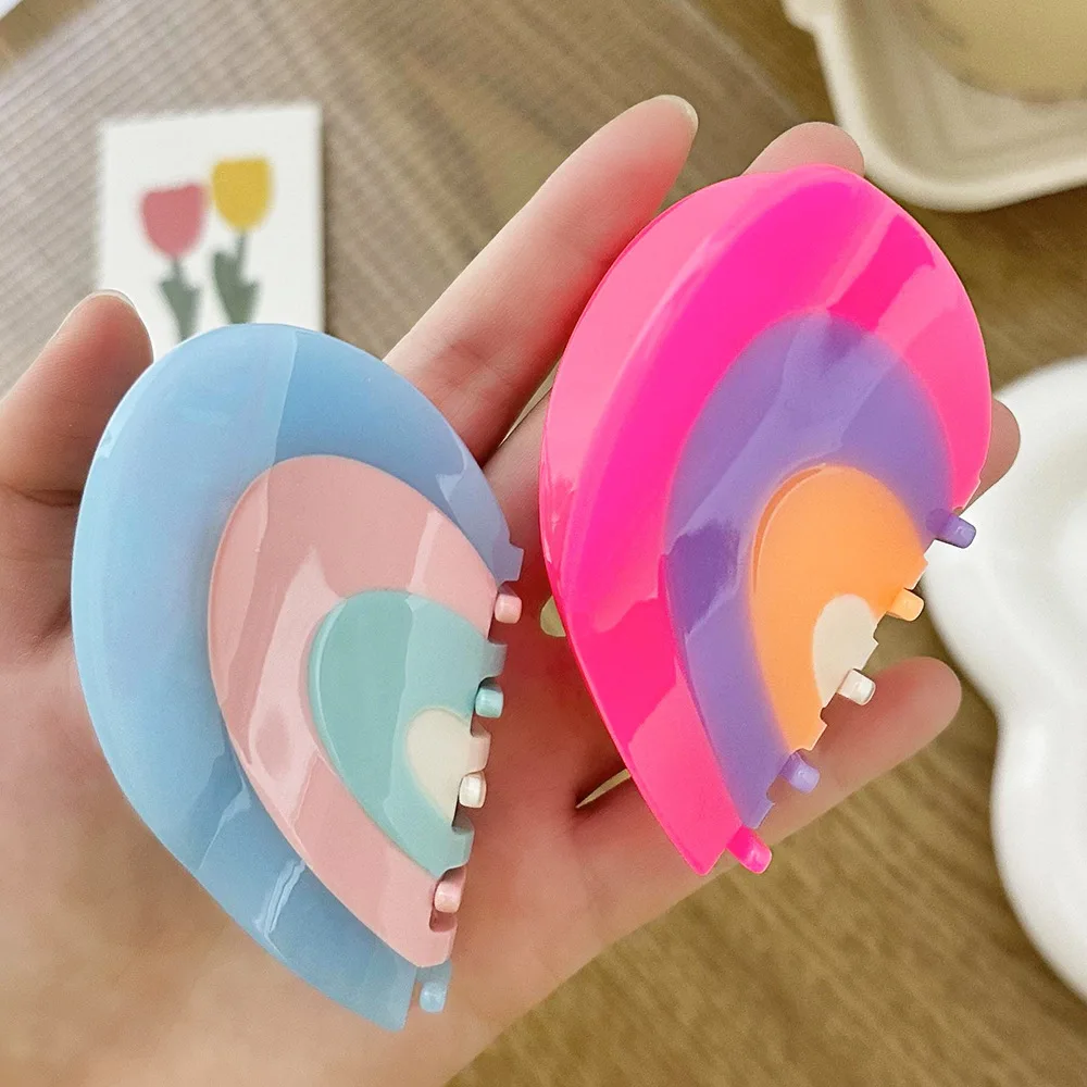 INS New Acetate Pink Blue Multicolor Half Heart Hair Claw Clip For Women Girls Creative Love Geometric Ponytail Hair Accessories