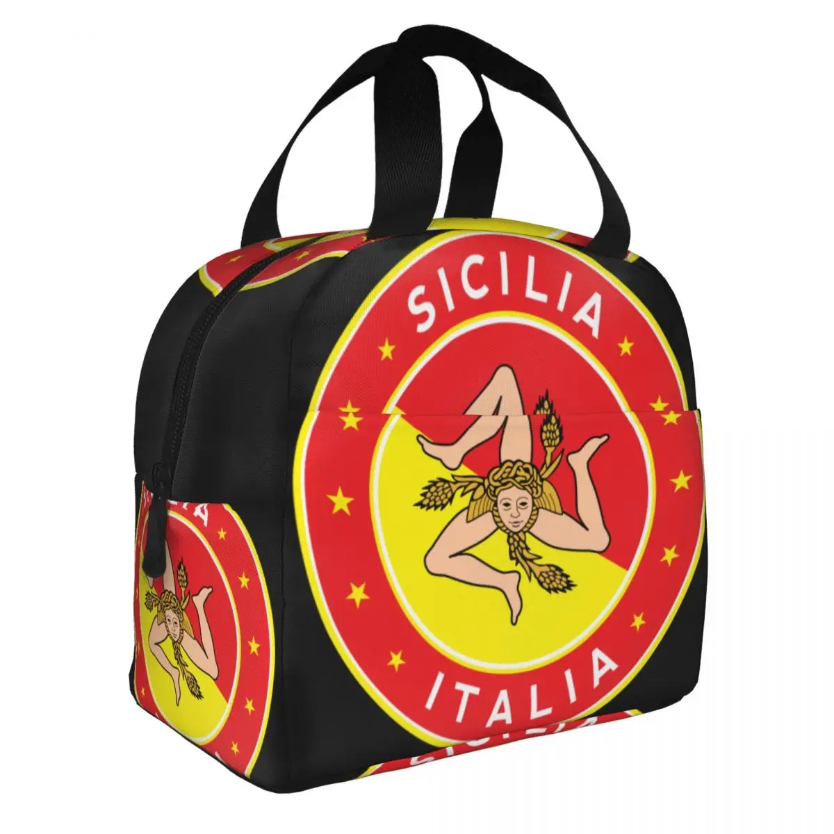 Italian Island Sicily Flag Insulated Lunch Bags for Women Sicilian Bandiera Portable Thermal Cooler Bento Box Camping Travel