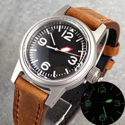 Tandorio 36mm 200M Diving Automatic Watch Men PT5000 NH35 Brushed Case Luminous Black Dial Domed Sapphire Vintage Leather Band