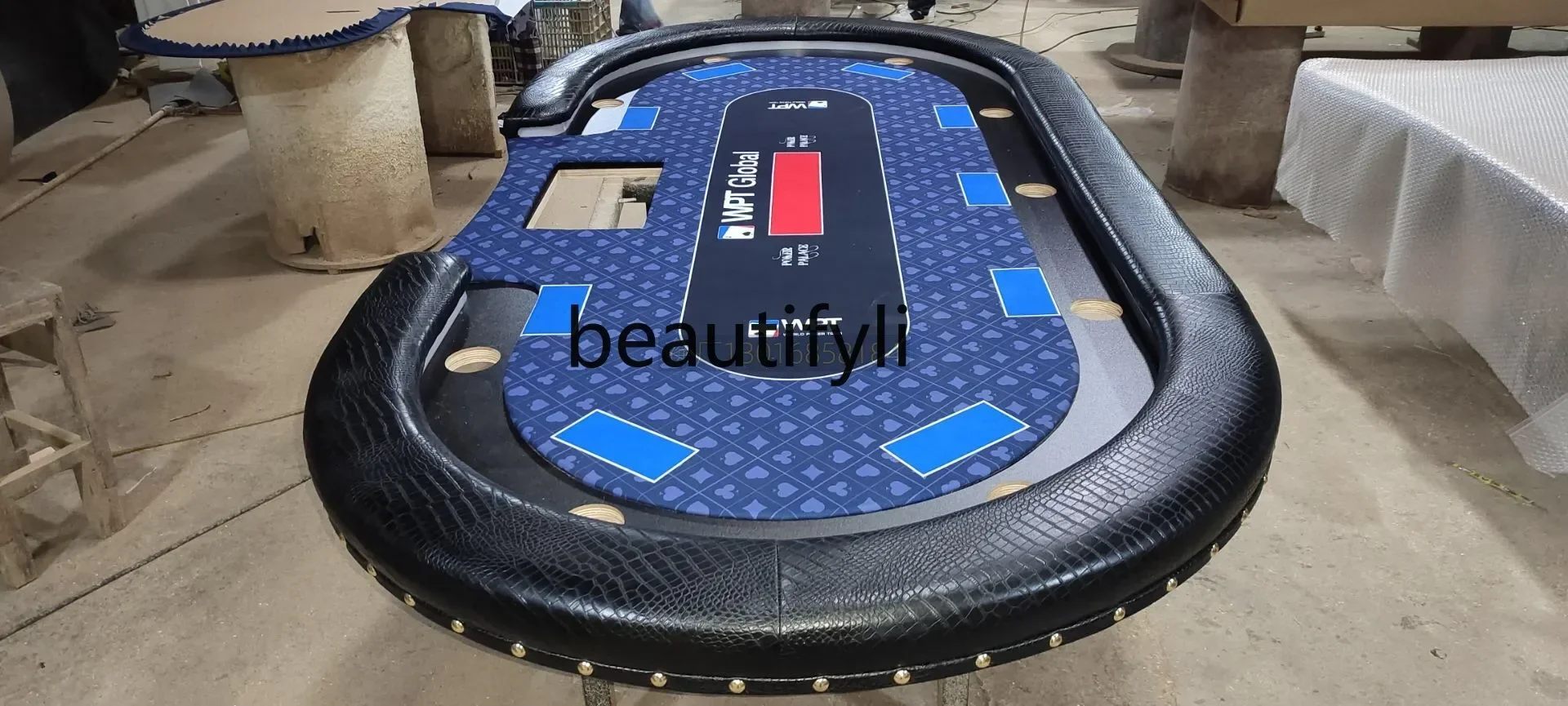 New Texas Poker Table with Rivets Decorative Crocodile Pattern Leather 2. 4m2.6m2.8m