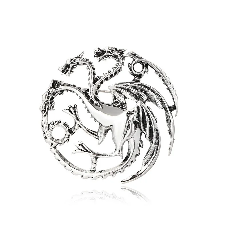 Vintage Baroque Three Headed Dragon Metal Brooches For Women Man Unisex Electroplating Silver Color Brooch Pins Jewelry Gifts