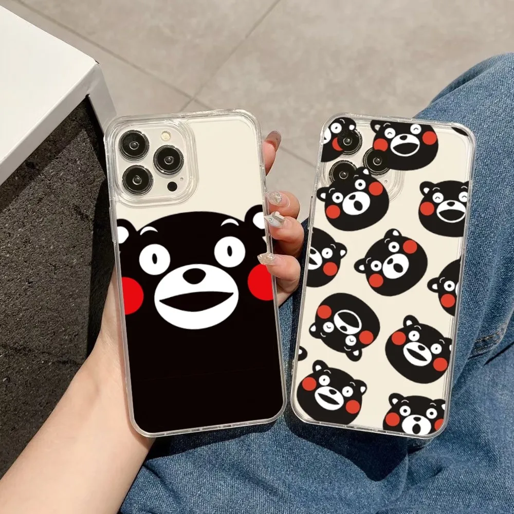 Cute K-Kumamon Bear Phone Case For iPhone 12 13 14 15 X Xs Mini Pro Pm Plus Max Transparent Soft Shell