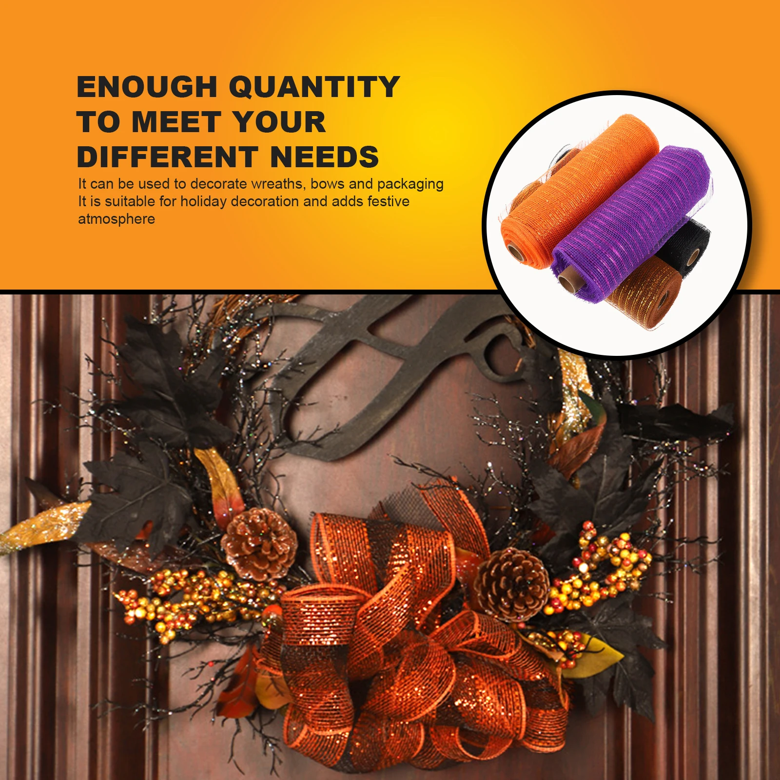 

4 Rolls 10 Yards Garland Mesh DIY Wreath Gauze PP Halloween Netting Black Purple Orange Shades Craft Supplies