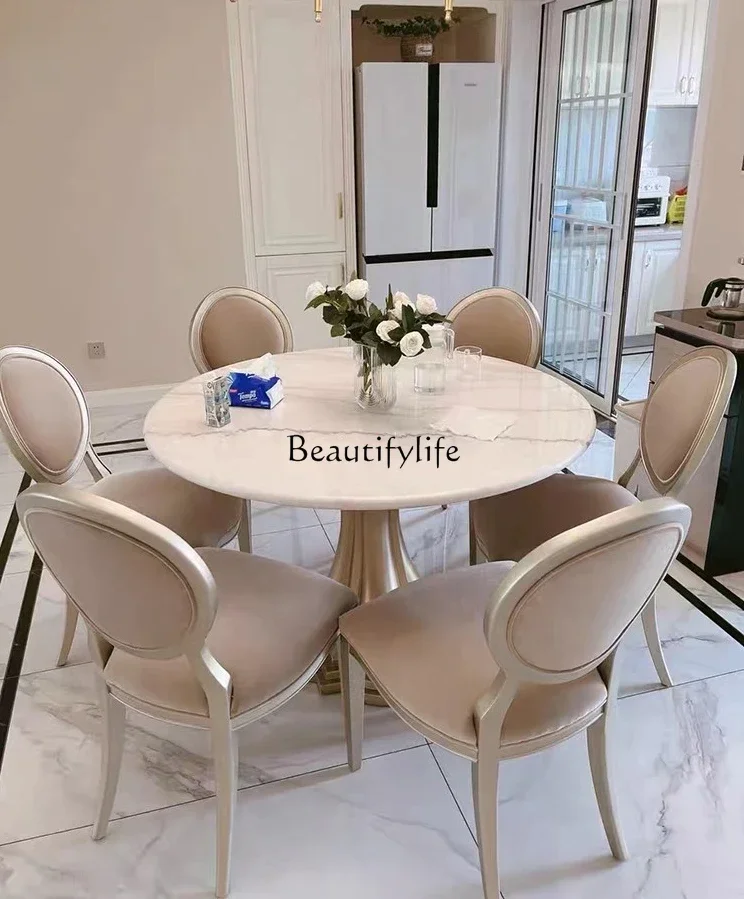 

FG40American Light Luxury Dining Tables and Chairs Set Simple Solid Wood Round Table