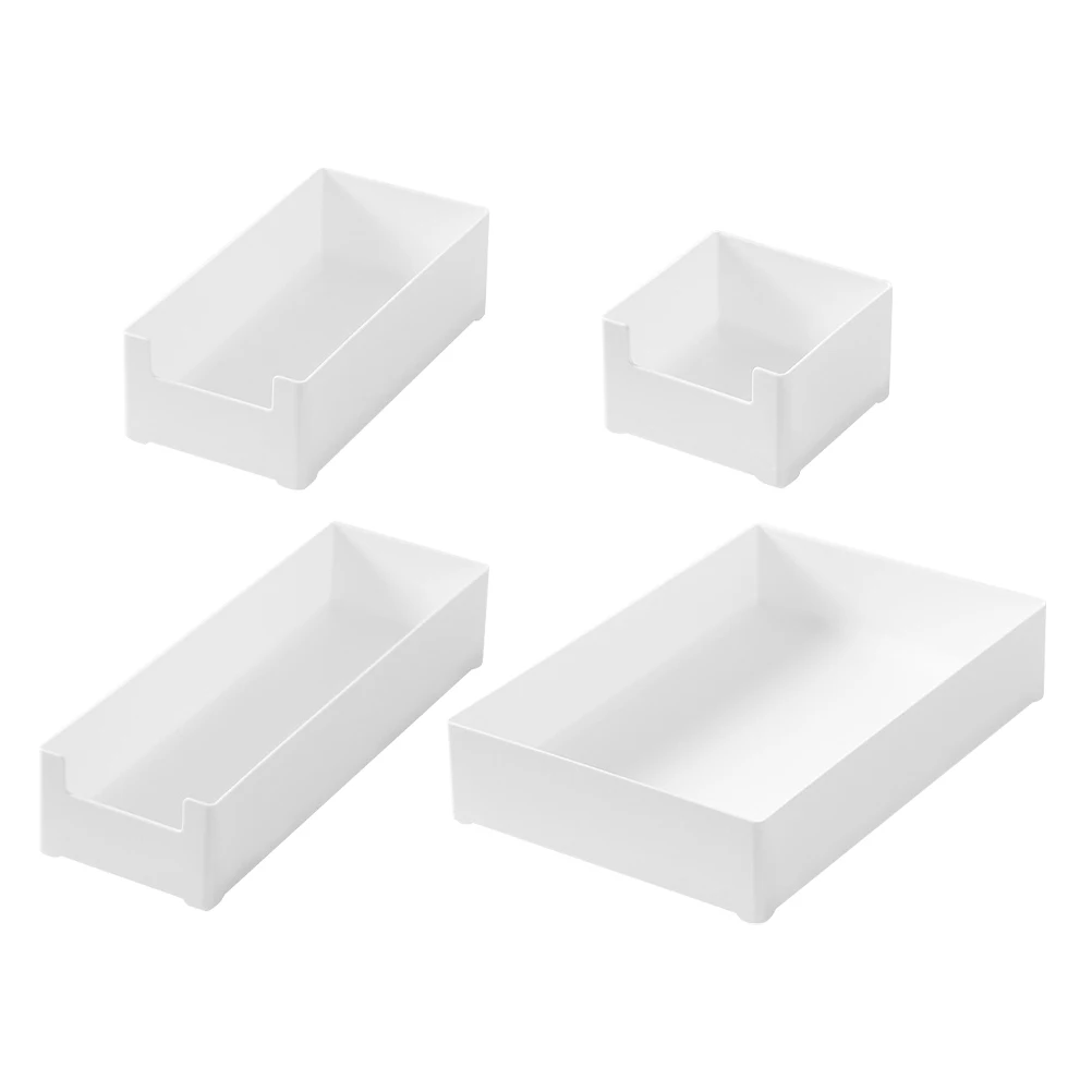 

4pcs Storage Box Set Vanity Tray Desk Trays Stackable Drawer Organizer Plastic Makeup Stationery Bedroom Bathroom