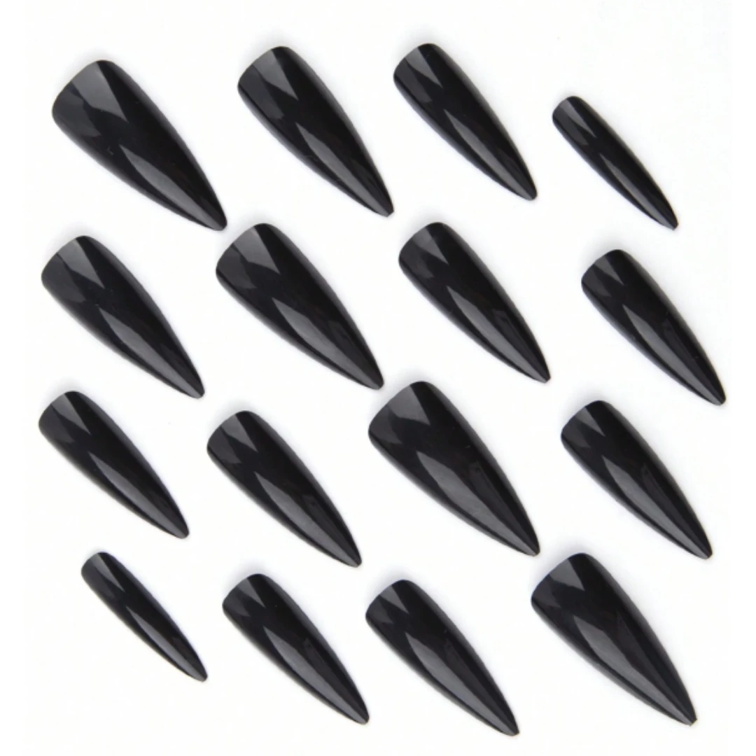 Transform Your Nails with 24pcs Extra Long Stiletto French style Modern classic simple BLACK Solid Color Full Cover Fake Nail Ki