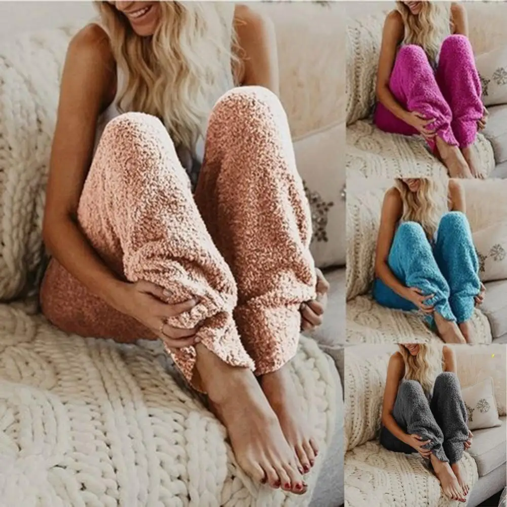 Winter Warm Fleece Pajama Long Pants Women Solid Color Loungewear Nightwear Loungewear Home Suits Ladies Flannel Plush Lounge