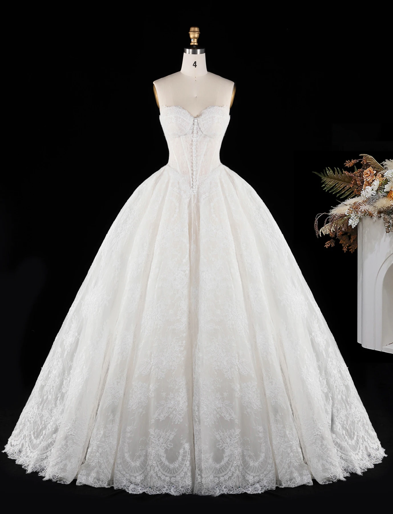 Sharon Said Elegant Off White Sweetheart Strapless Wedding Dress Lace With Buttons For Women Bridal Gown SW694 Customized