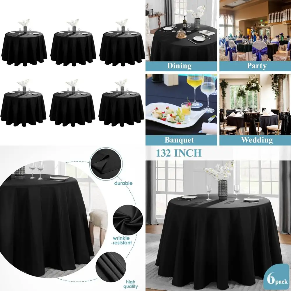 

Polyester Round Tablecloths 132 Inch, 6 Pack, Stain and Wrinkle Resistant Covers for Kitchen Dining Tables, Durable Table Linens