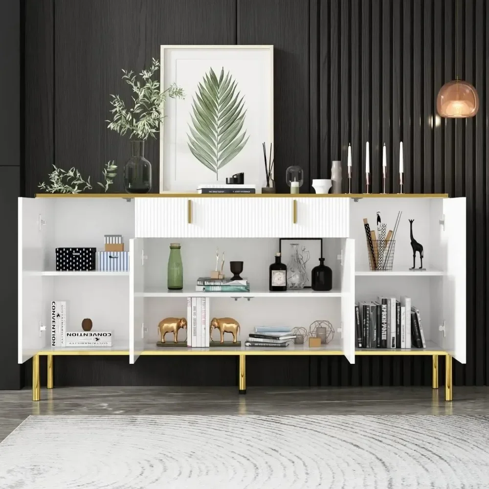 

Modern Sideboard with Drawers and Pop-up Doors, Sideboard Storage Cabinet with Gold Metal Legs for Living Room Hallway