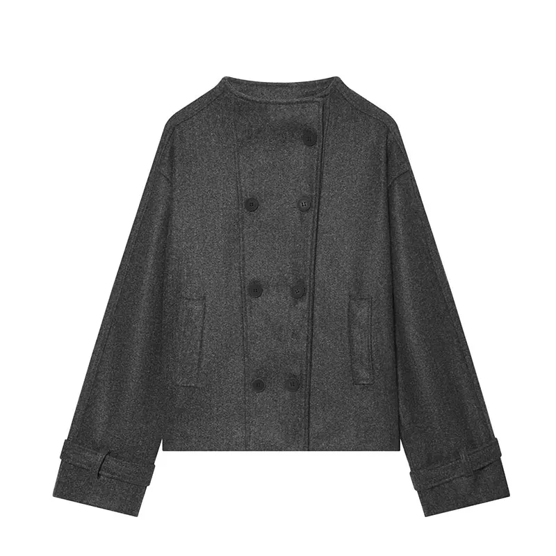 Nlzgmsj 2026 Autumn Winter Women Short  Coat Double Breasted Stand Collar Loose Oversized Jacket  Vintage Outerwear