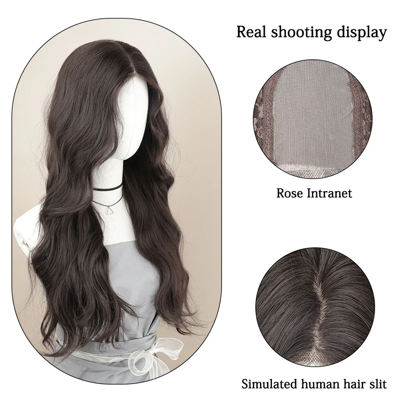 26 インチの紅茶色の波状カーリー合成ウィッグは、女性の日常、パーティー、ハロウィーンのファッションの自然な髪に適しています。